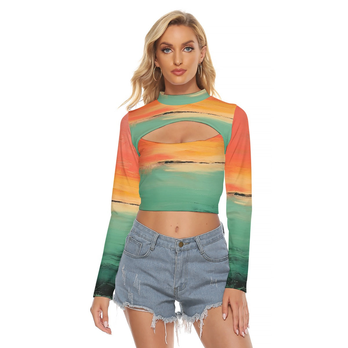 All-Over Print Women's Hollow Chest Keyhole Tight Crop Top