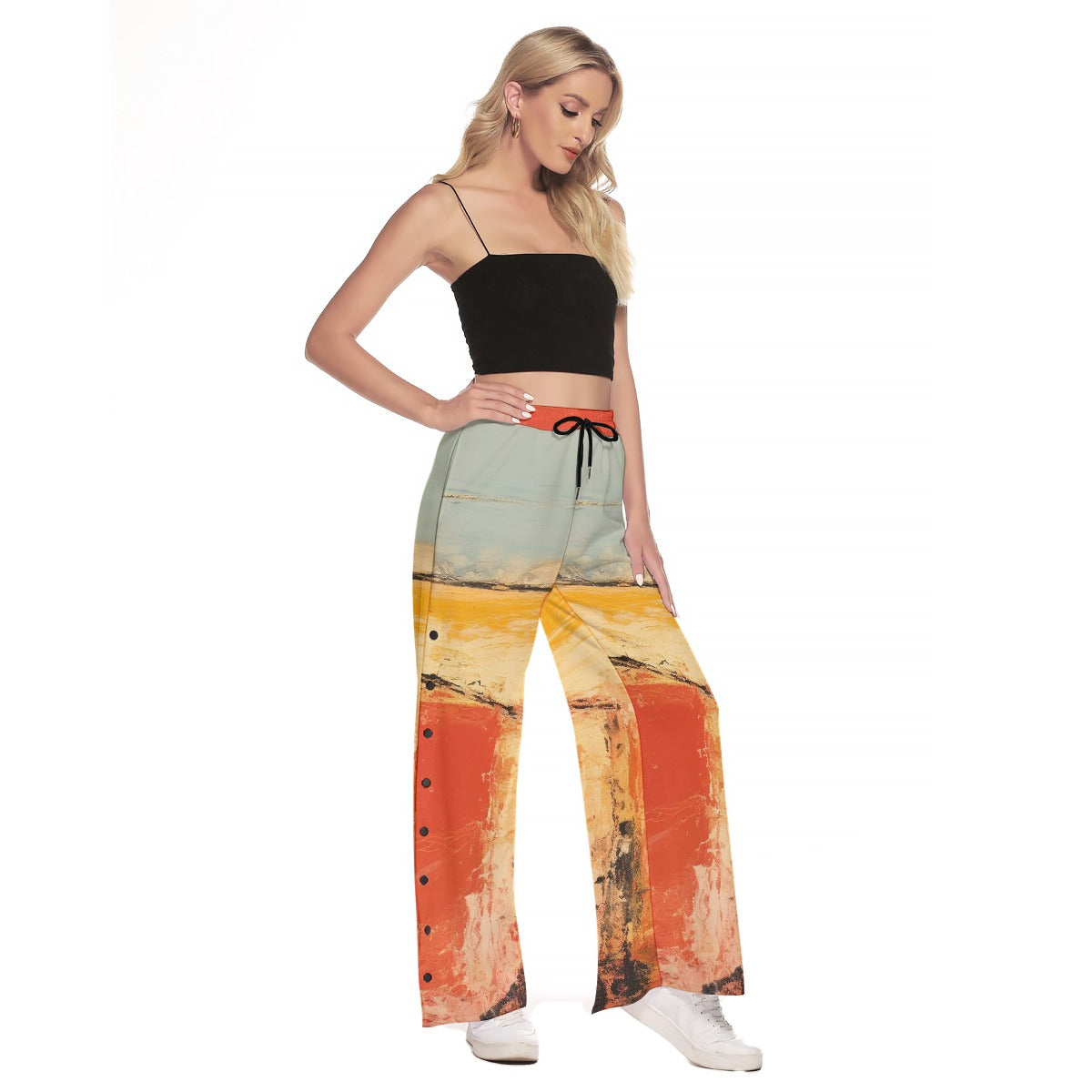 All-Over Print Women's Side Slit Snap Button Trousers