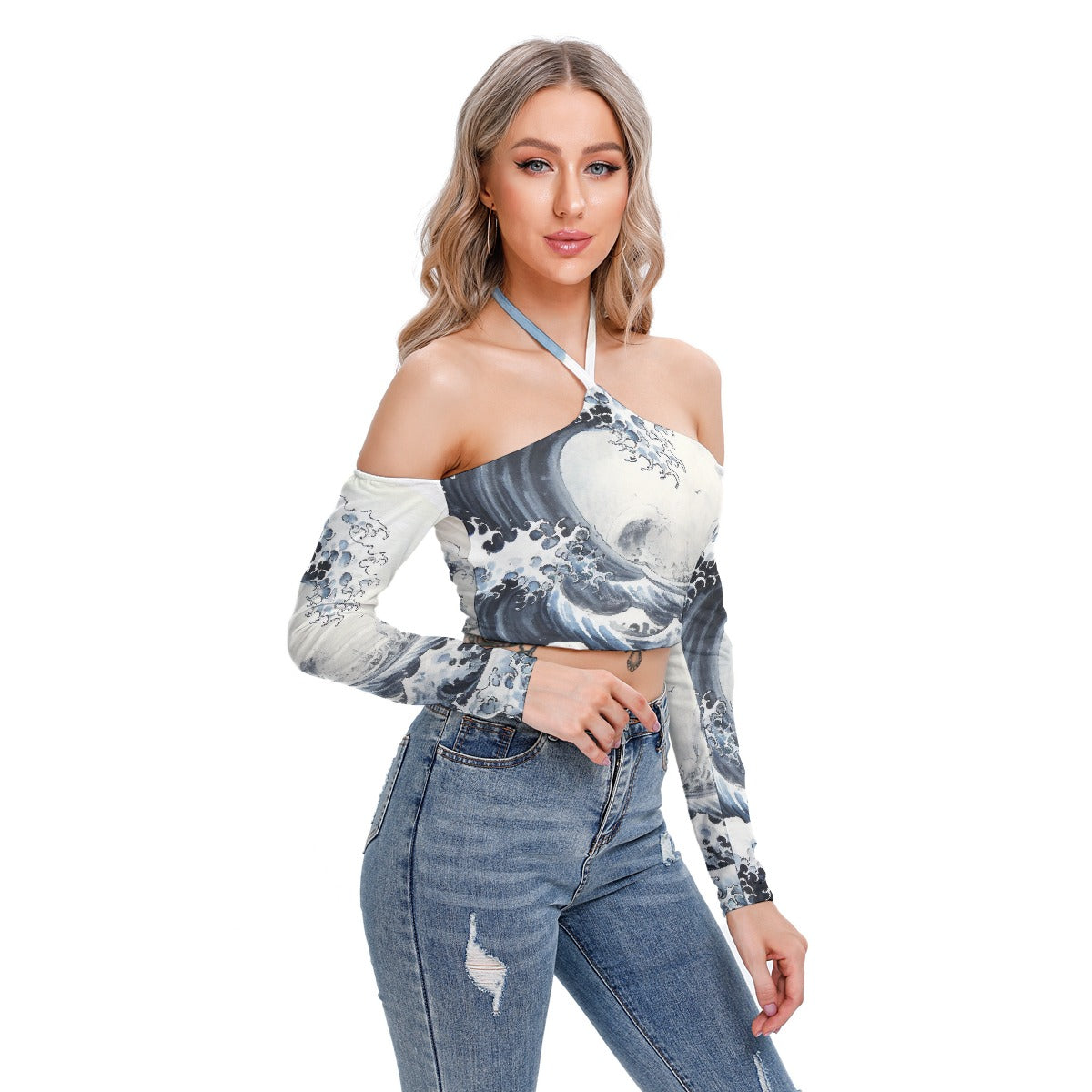All-Over Print Women's Halter Lace-up Top