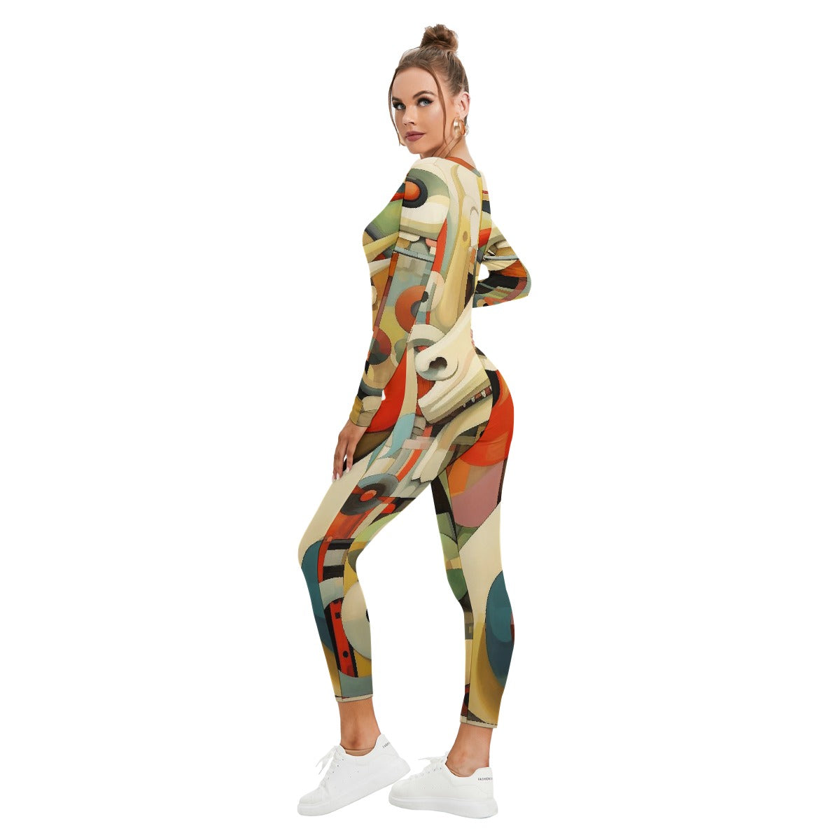All-Over Print Women's Plunging Neck Jumpsuit