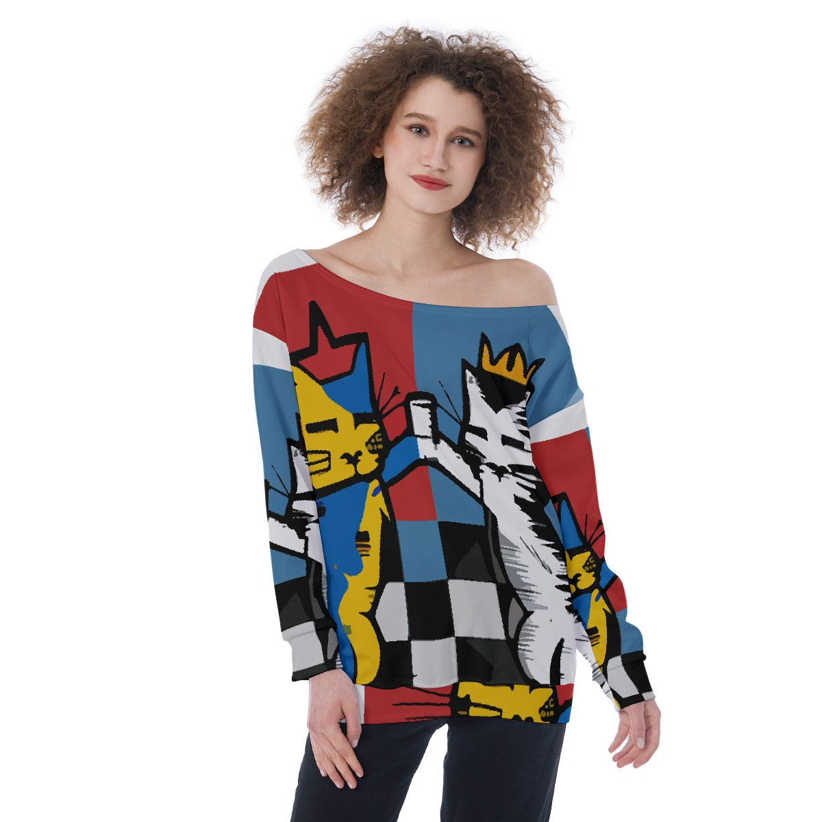 All-Over Print Oversized Women's Off-Shoulder Sweatshirt