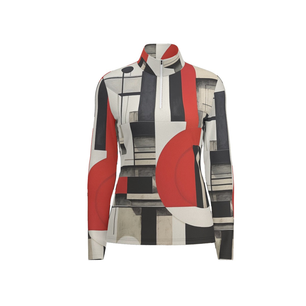 All-Over Print Women's Sports Collar Jersey With Long Sleeve