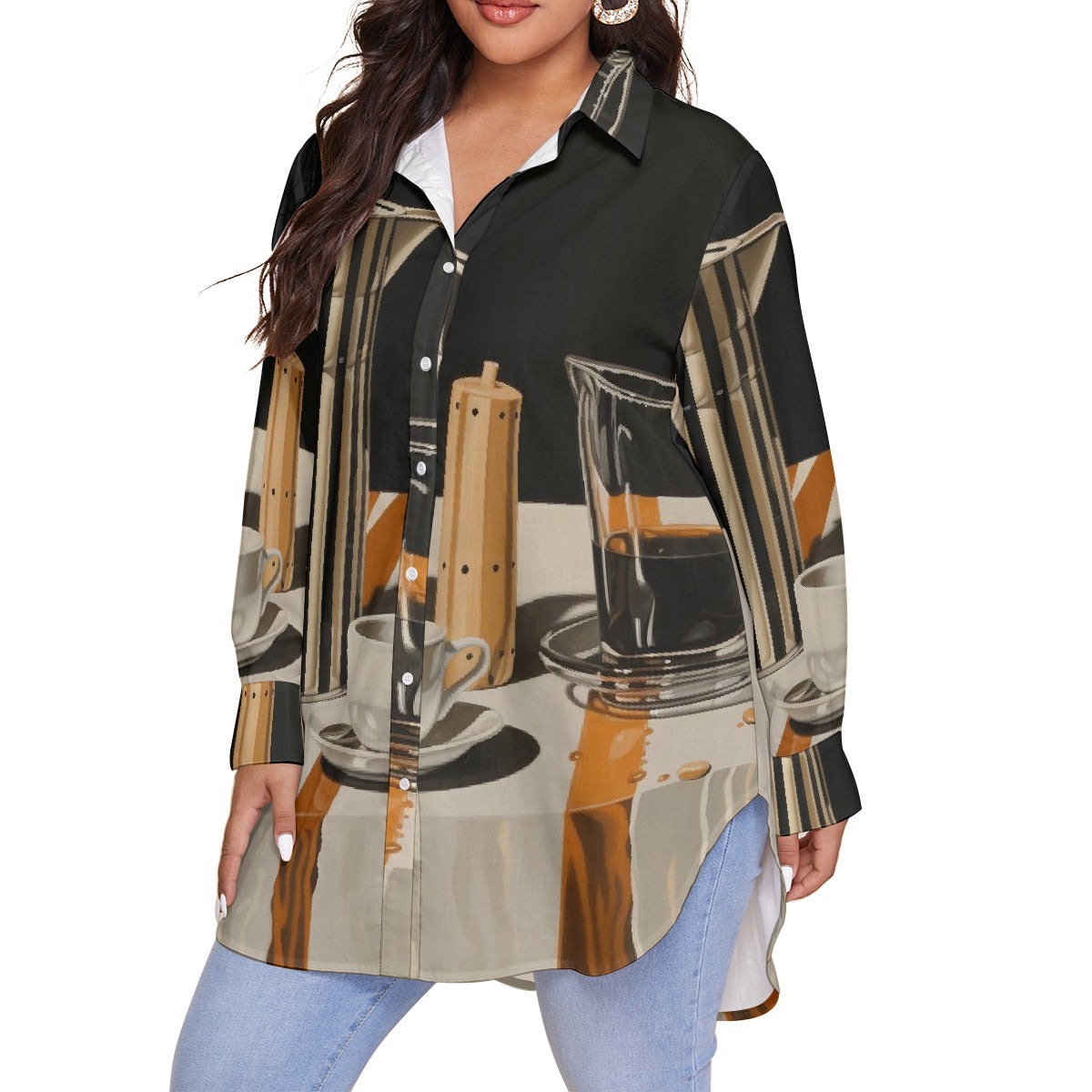 All-Over Print Women's Shirt With Long Sleeve(Plus Size)