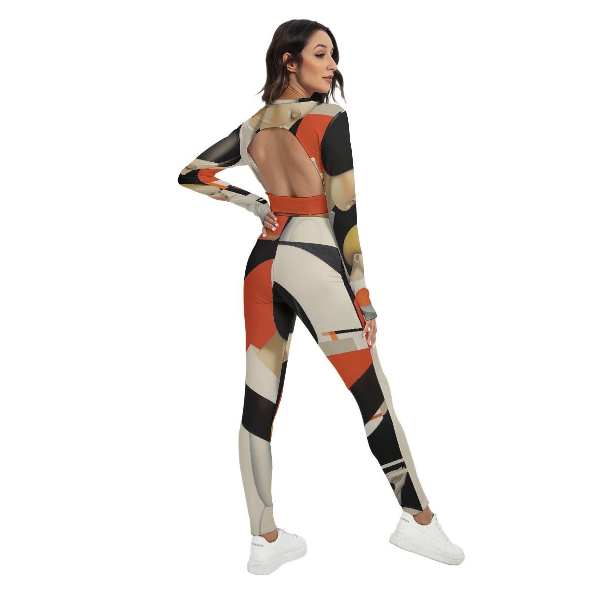 All-Over Print Women's Sport Set With Backless Top And Leggings