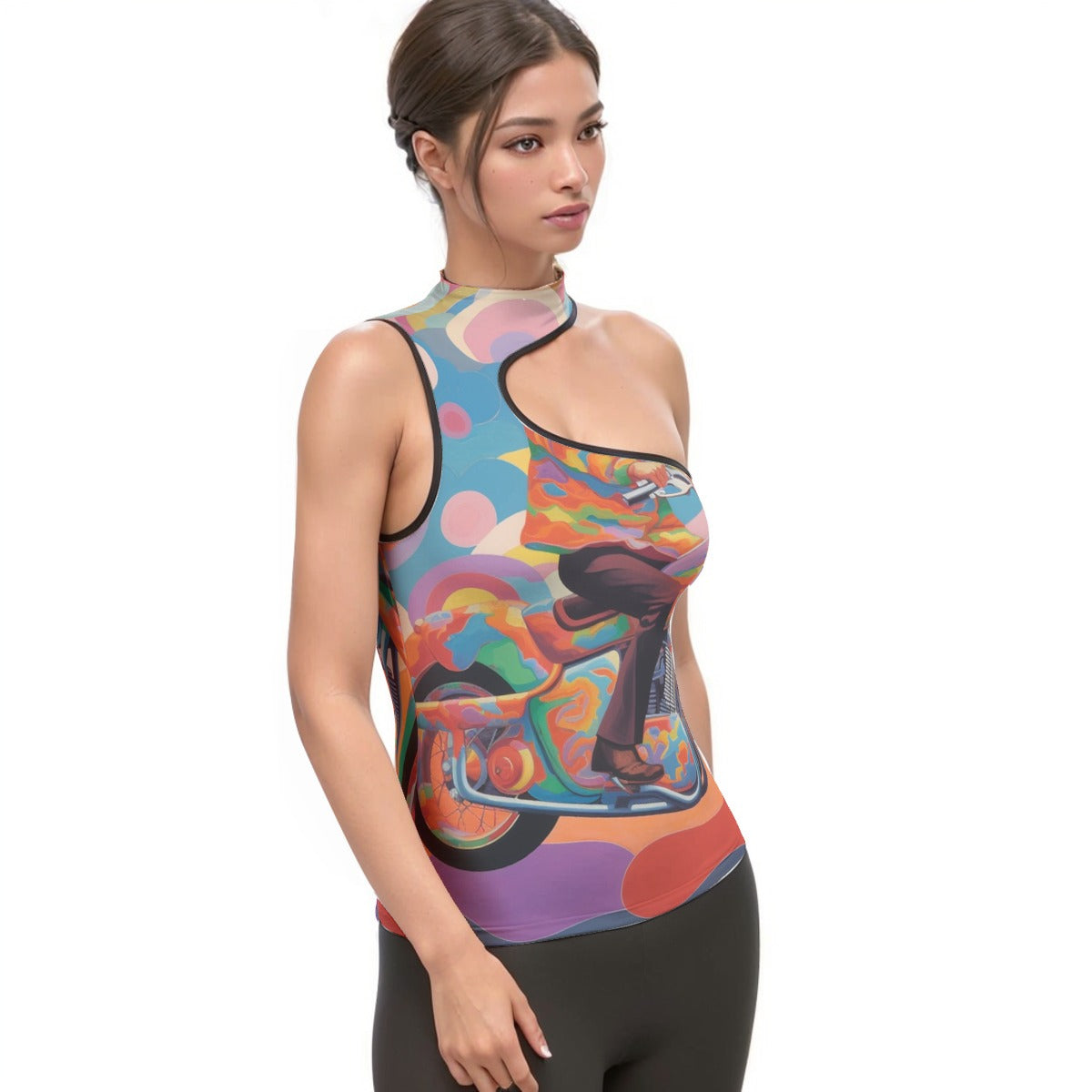 All-Over Print Women's Halter Sleeveless Asymmetrical Tank Top
