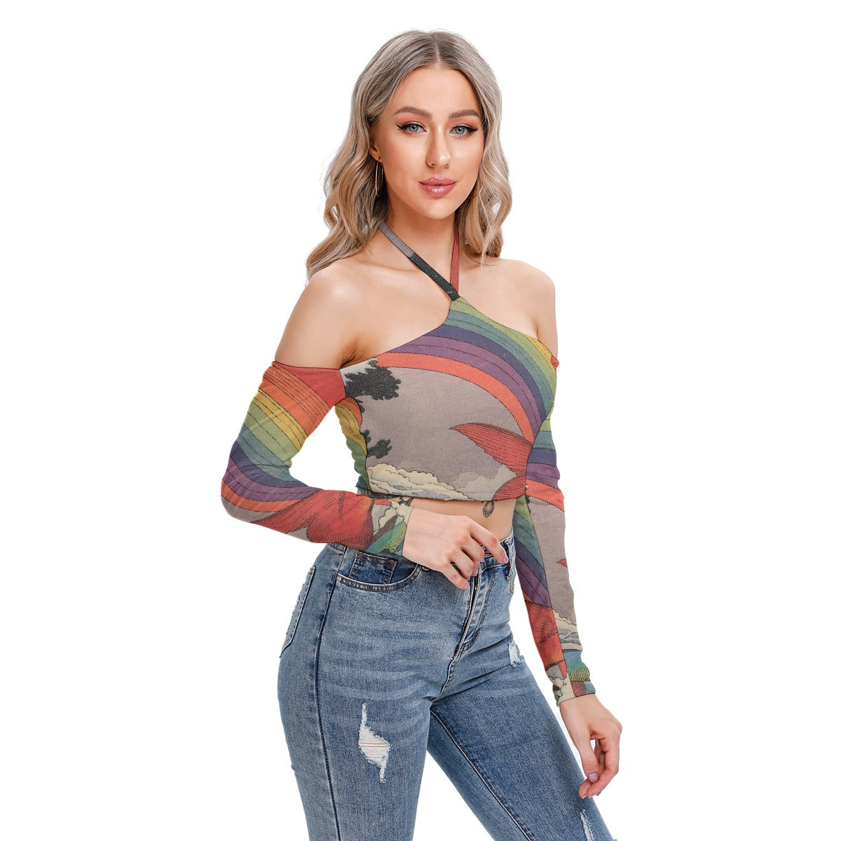 All-Over Print Women's Halter Lace-up Top