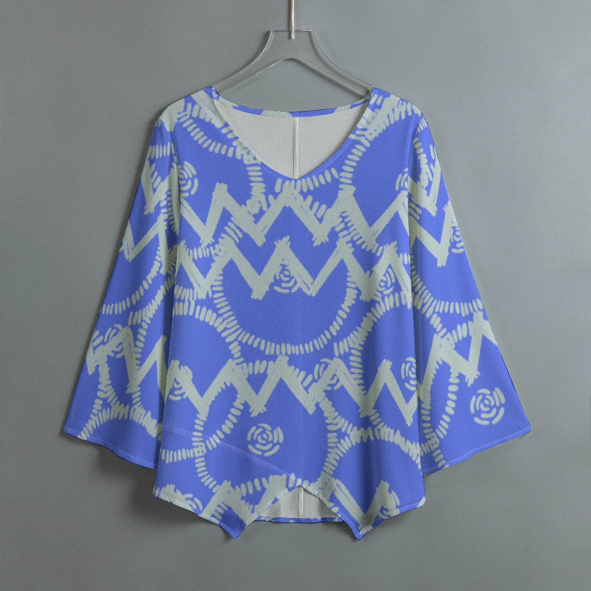 All-Over Print Women's V-neck T-shirt With Irregular Hem