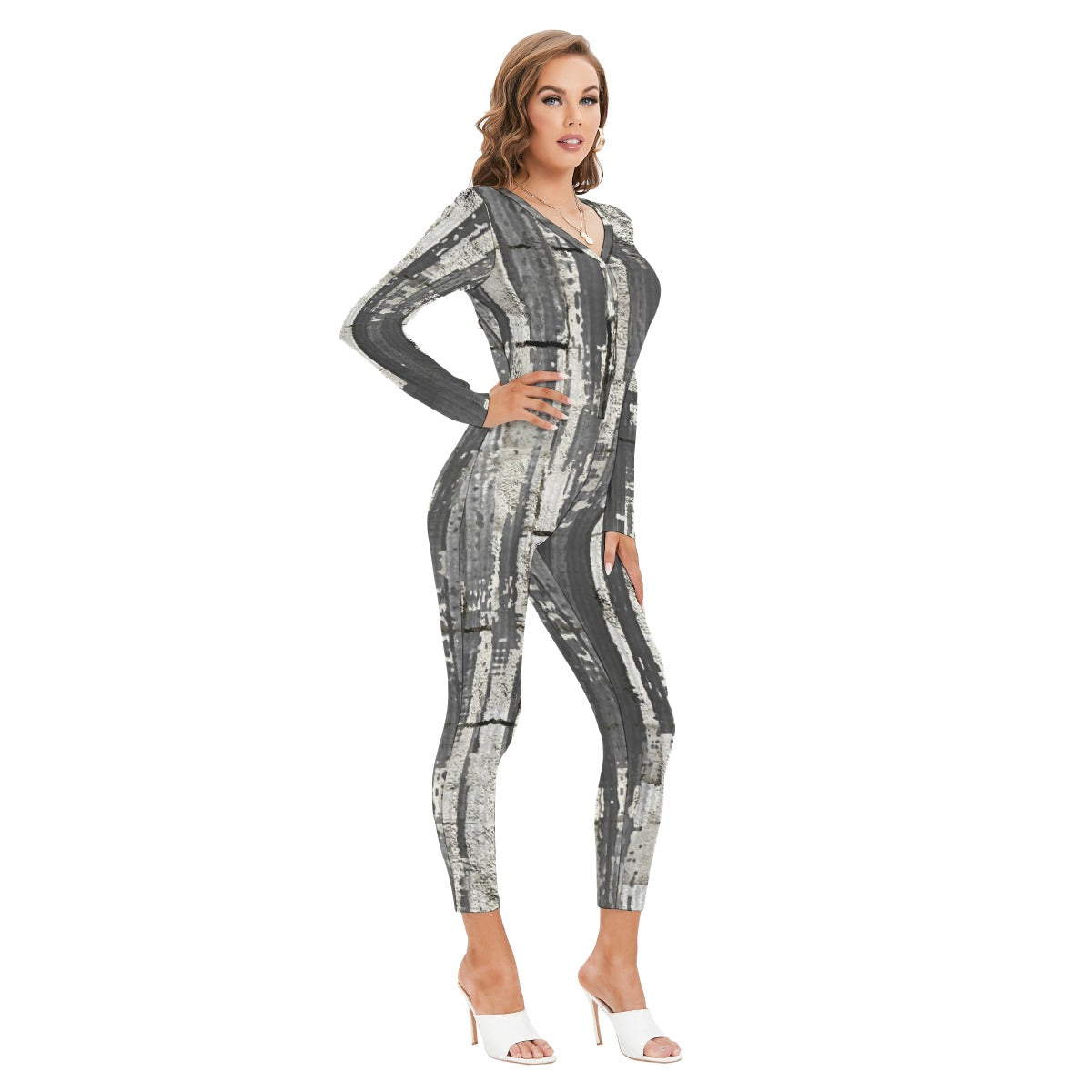 All-Over Print Women's Plunging Neck Jumpsuit