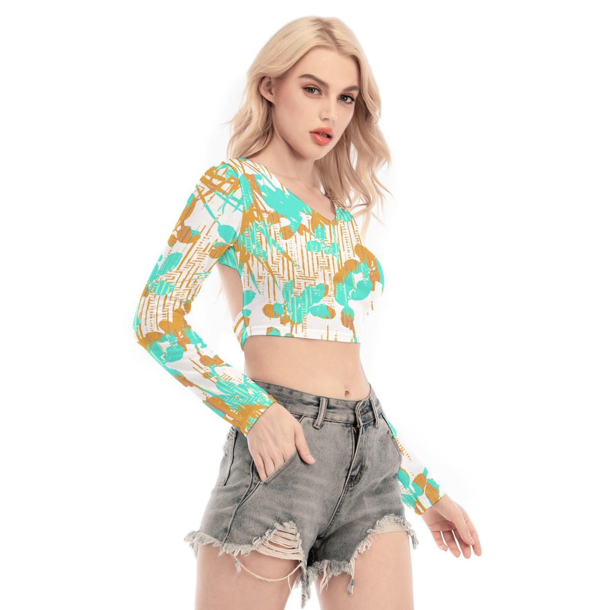 All-Over Print Women's Back Hollow T-shirt With Strap