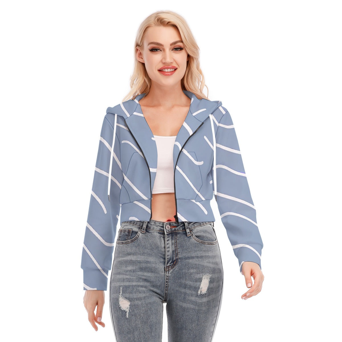 All-Over Print Women's Crop Top Hoodie With Zipper Closure