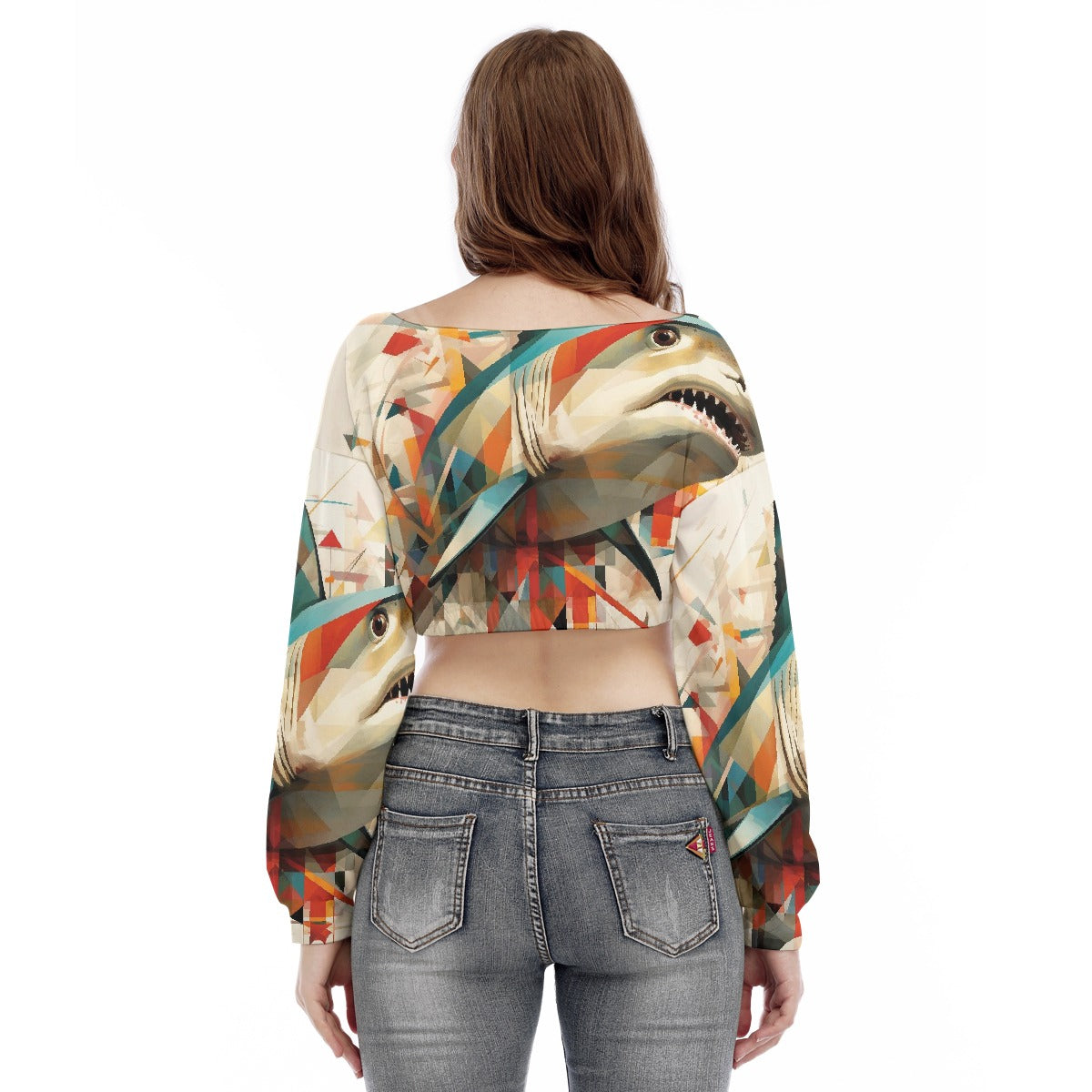 All-Over Print Women's V-neck Long Sleeve Cropped Sweatshirt