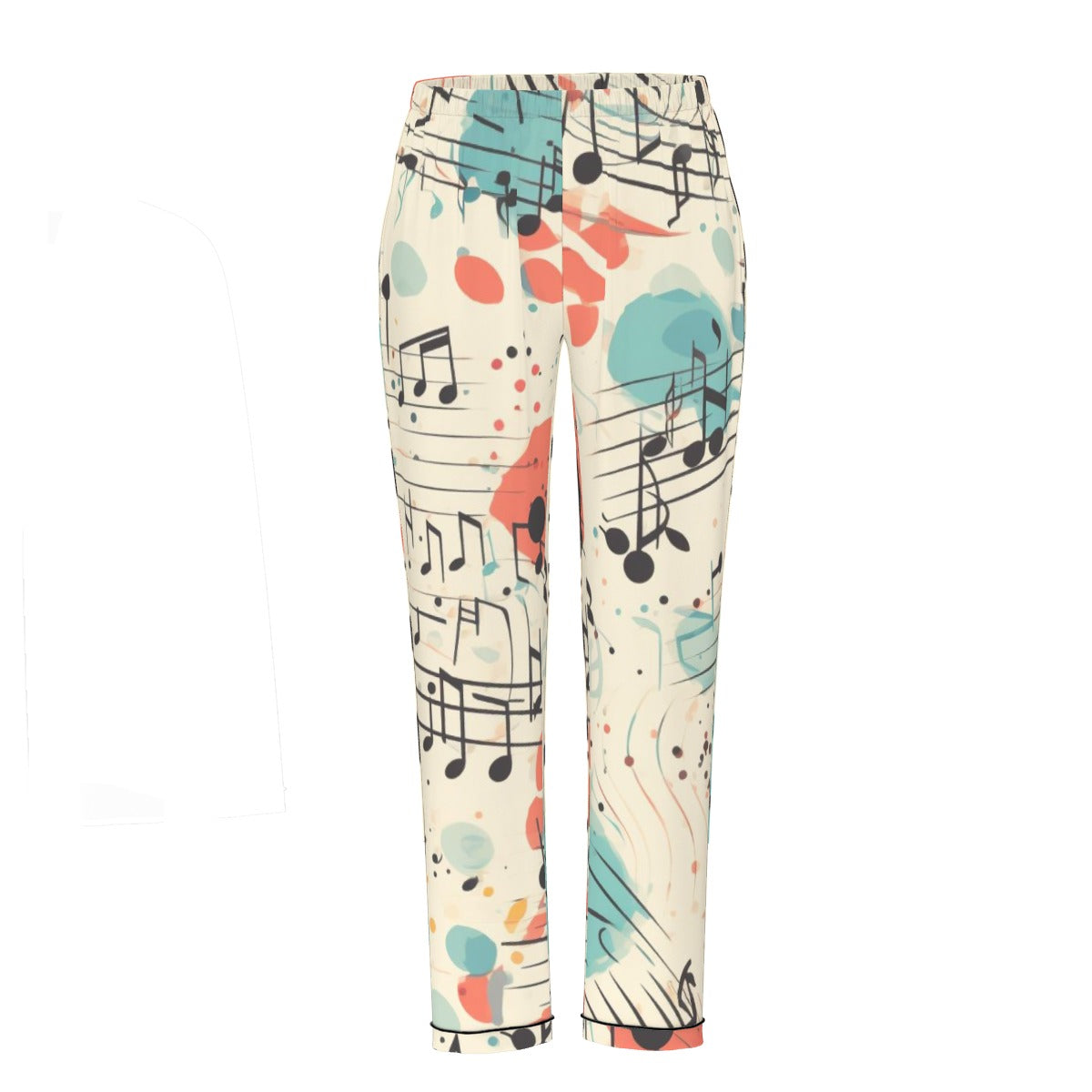 All-Over Print Women's Long Sleeve Pajama Set With Black Contrast Piping