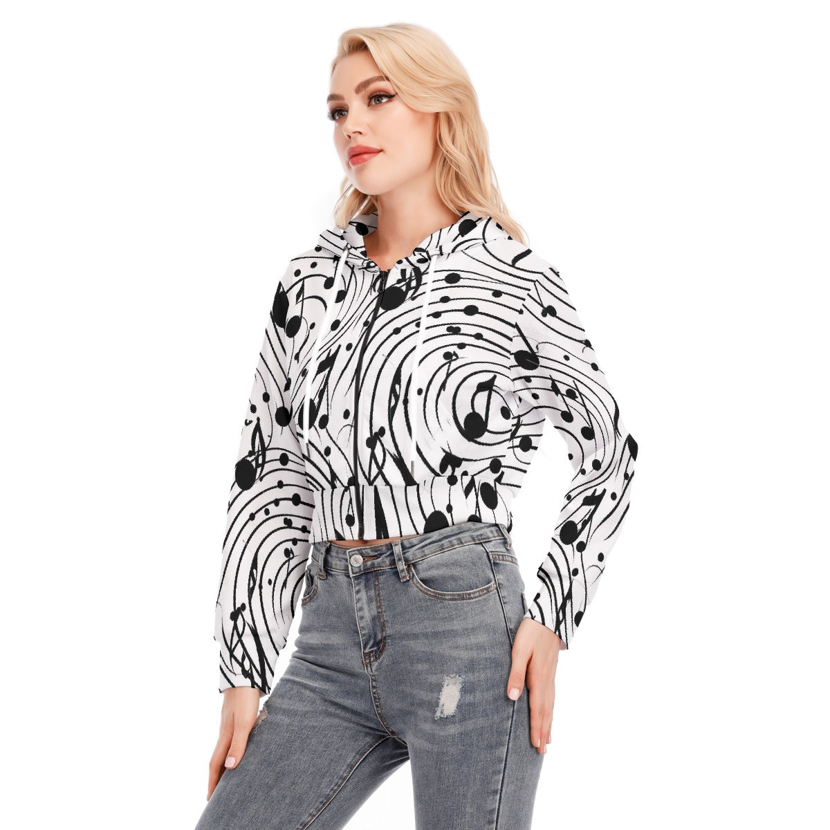 All-Over Print Women's Crop Top Hoodie With Zipper Closure