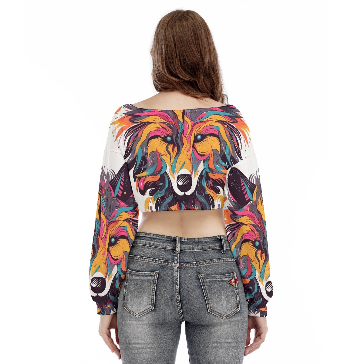 All-Over Print Women's V-neck Long Sleeve Cropped Sweatshirt