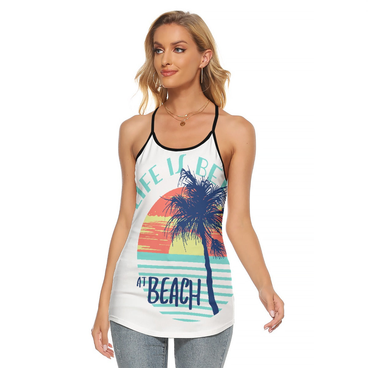 All-Over Print Women's Criss-Cross Open Back Tank Top