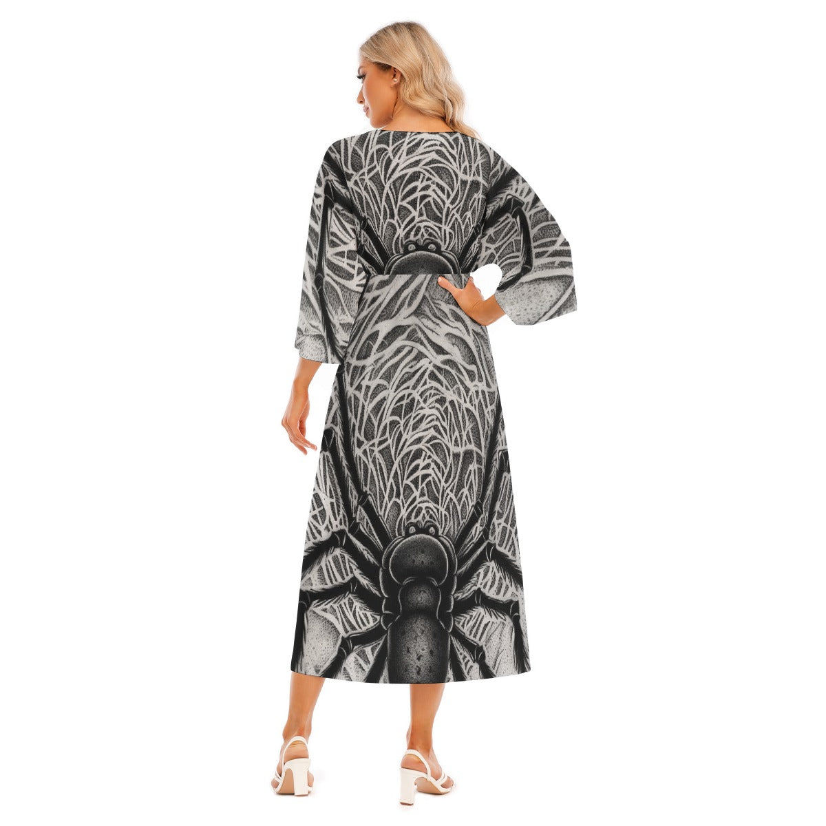 All-Over Print Women's Mid-Sleeve Long Dress