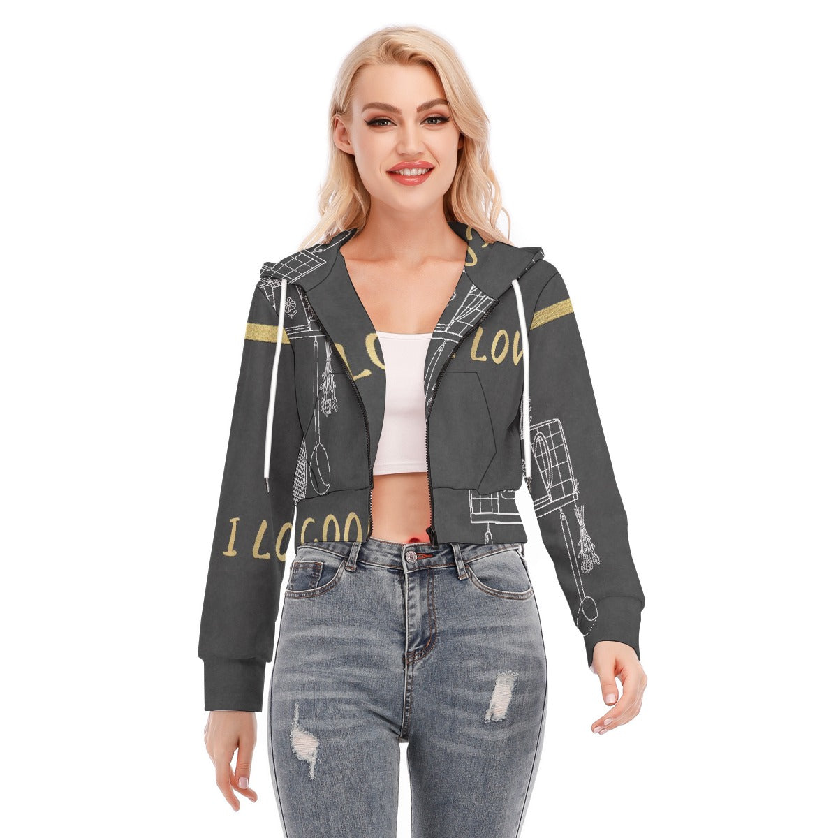 All-Over Print Women's Crop Top Hoodie With Zipper Closure