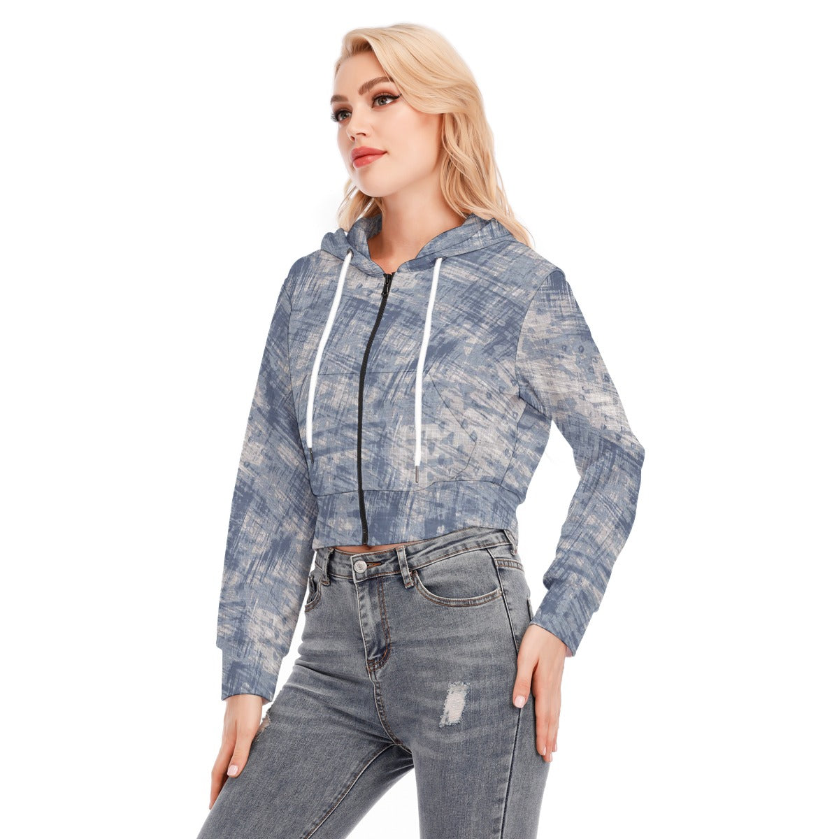 All-Over Print Women's Crop Top Hoodie With Zipper Closure