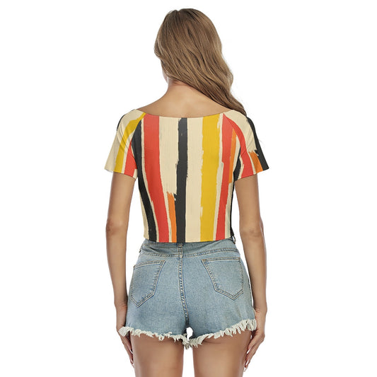 All-Over Print Women's Raglan Drawstring Front  Crop Tee