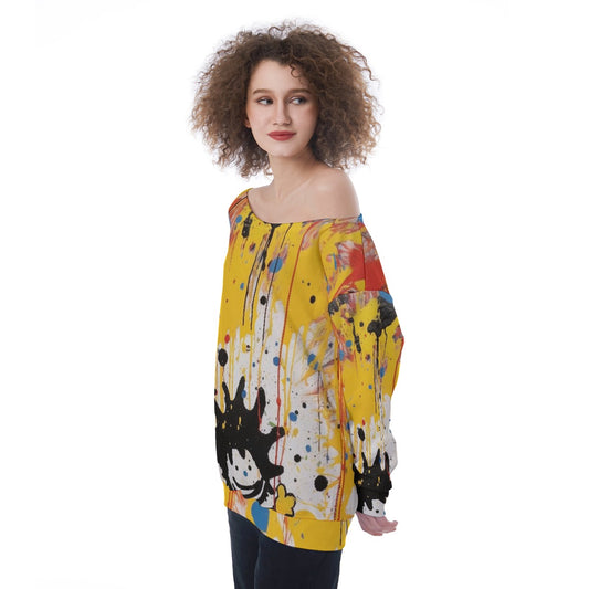 All-Over Print Oversized Women's Off-Shoulder Sweatshirt