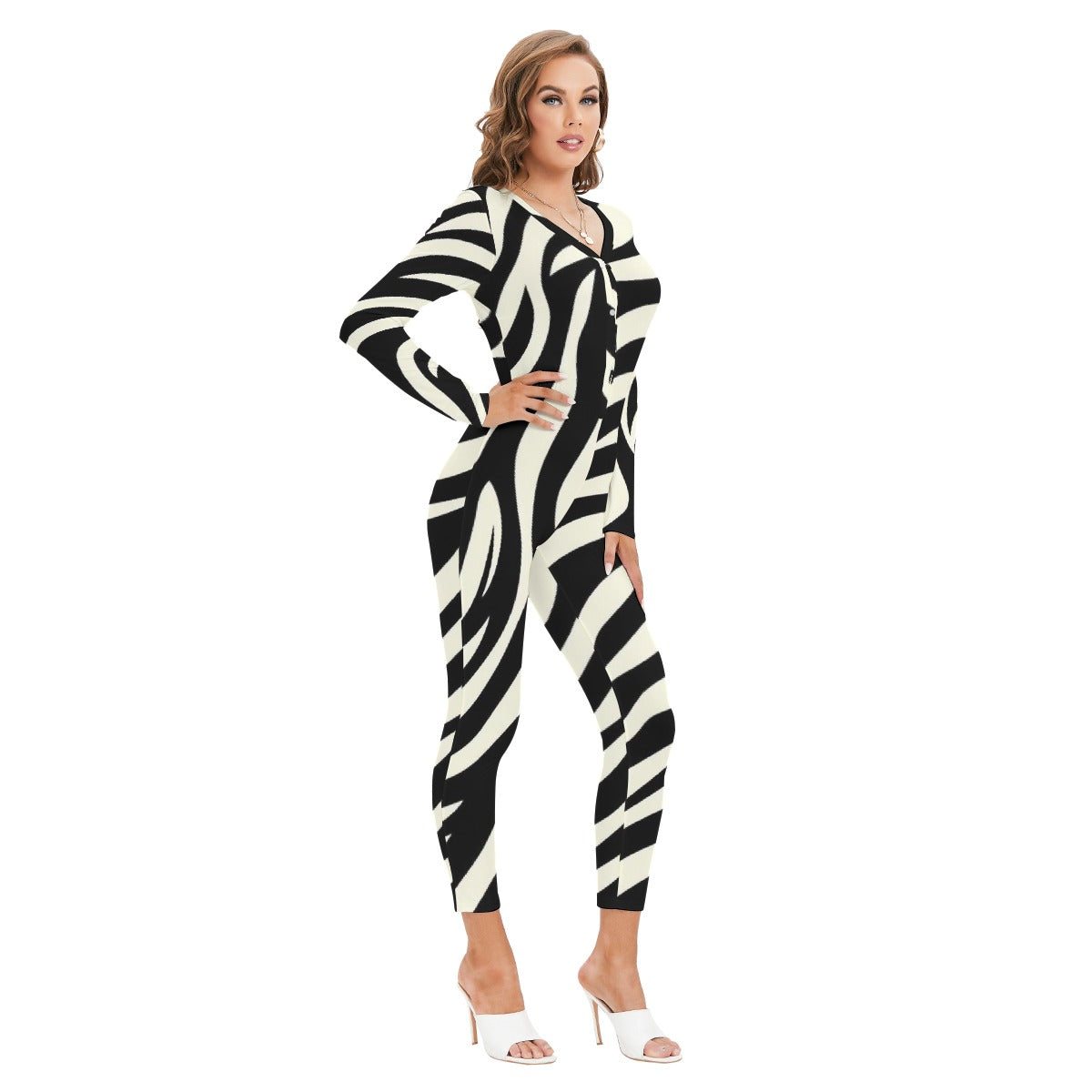 All-Over Print Women's Plunging Neck Jumpsuit