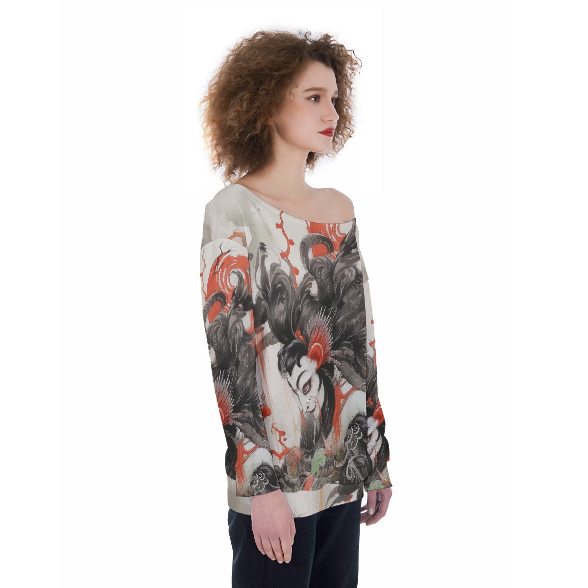 All-Over Print Oversized Women's Off-Shoulder Sweatshirt