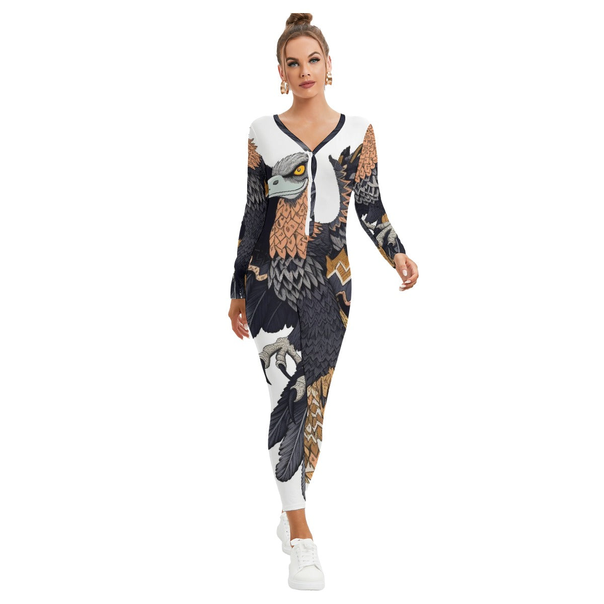 All-Over Print Women's Plunging Neck Jumpsuit