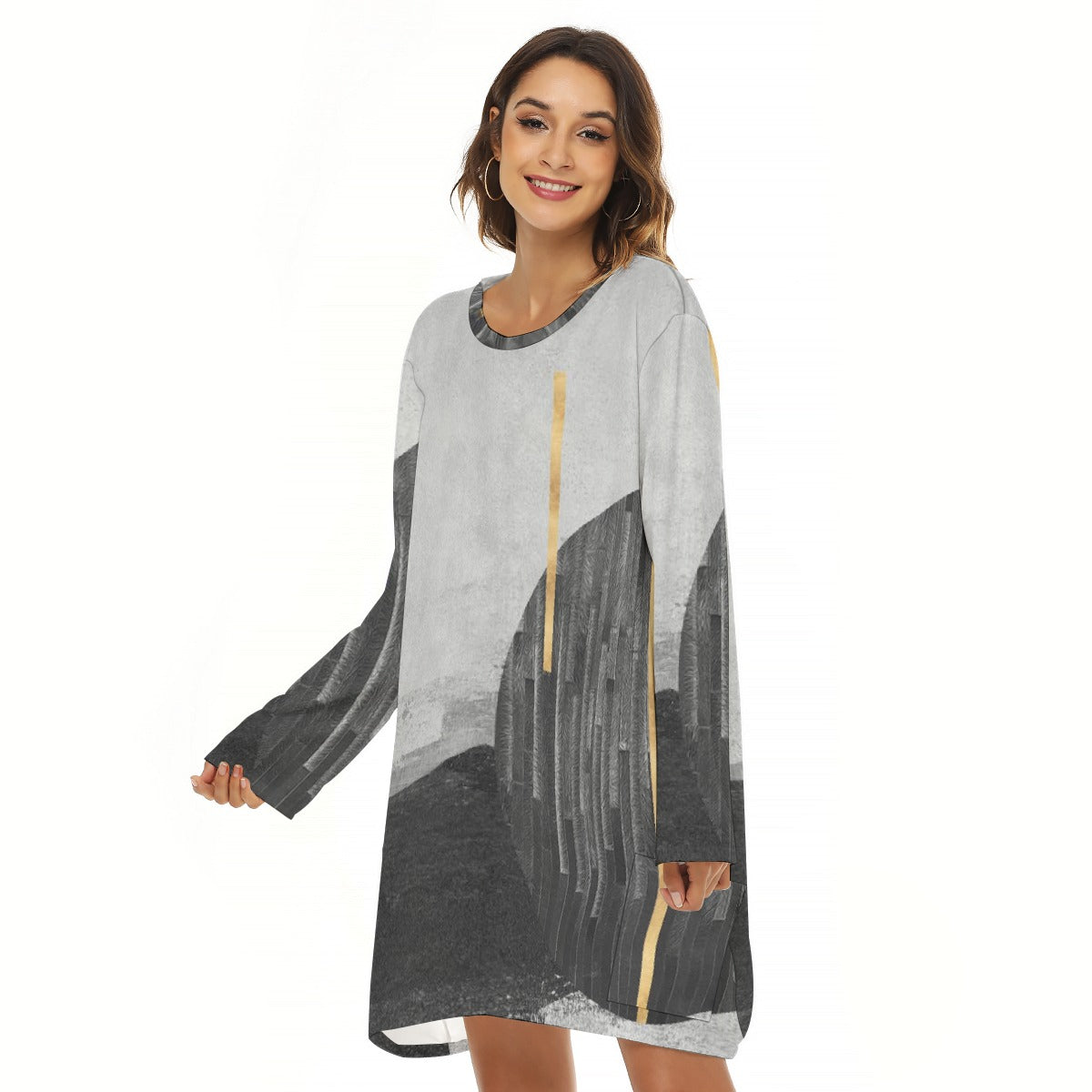 All-Over Print  Women's Loose Crew Neck Dress