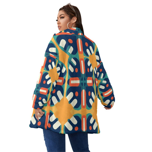 All-Over Print Unisex Borg Fleece Stand-up Collar Coat With Zipper Closure(Plus Size)