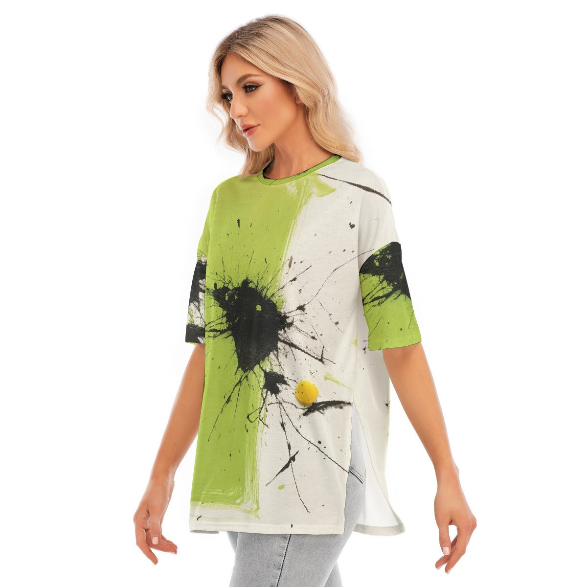 All-Over Print Women's Short Sleeves T-shirt With Hem Split