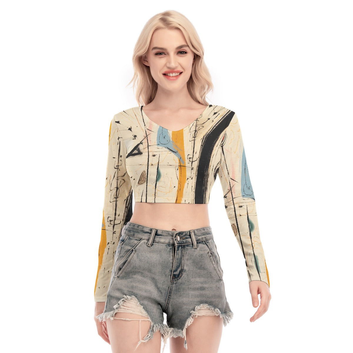 All-Over Print Women's Back Hollow T-shirt With Strap