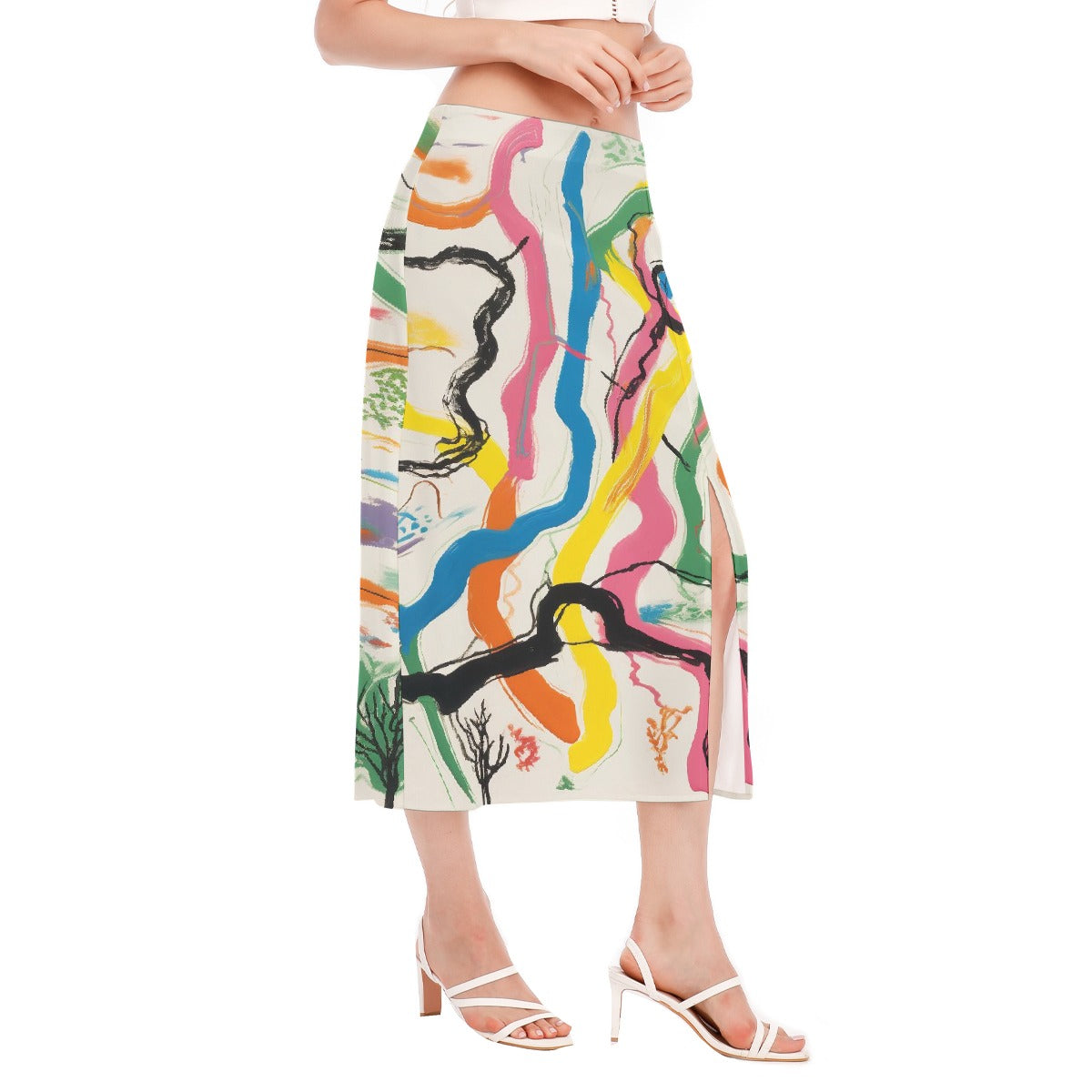 All-Over Print Women's High Slit Long Skirt