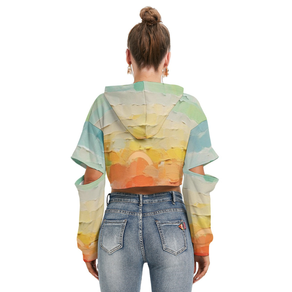 All-Over Print Women's Heavy Fleece Hoodie With Hollow Out Sleeve