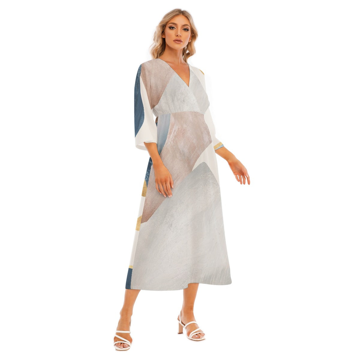 All-Over Print Women's Mid-Sleeve Long Dress