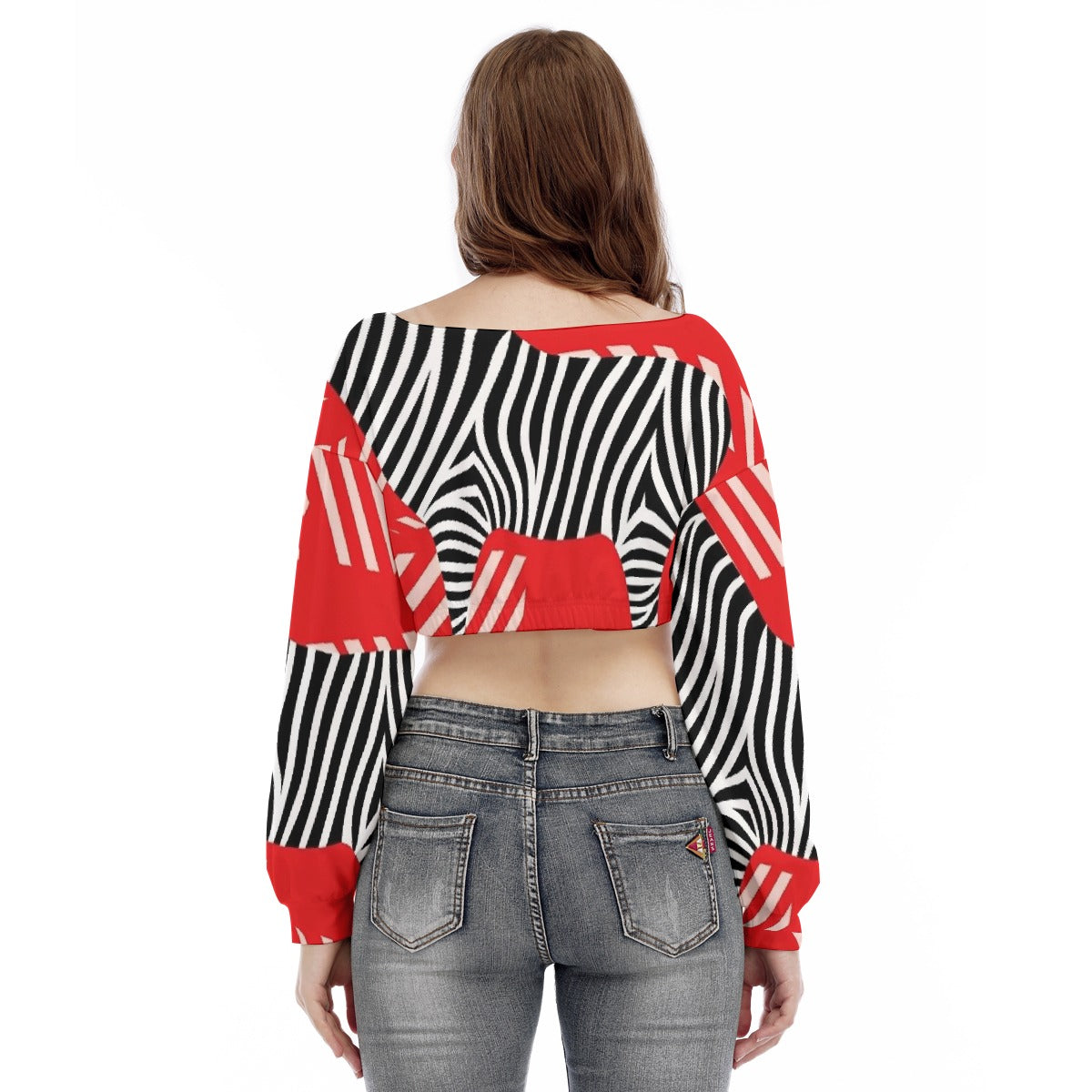 All-Over Print Women's V-neck Long Sleeve Cropped Sweatshirt