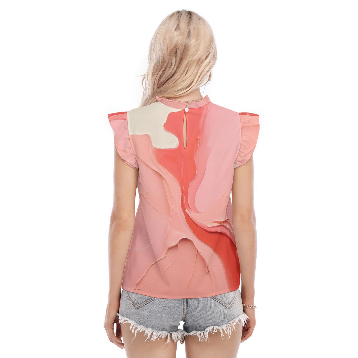 All-Over Print Women's Blouse With Ruffle Collar And Sleeve