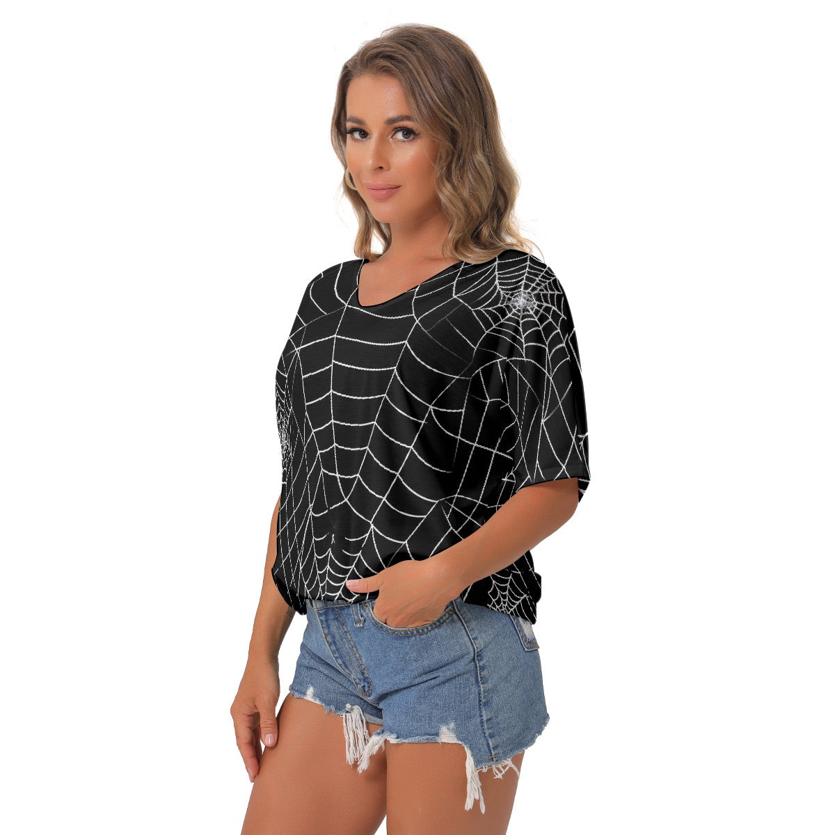 All-Over Print Women's Bat Sleeves V-Neck Blouse