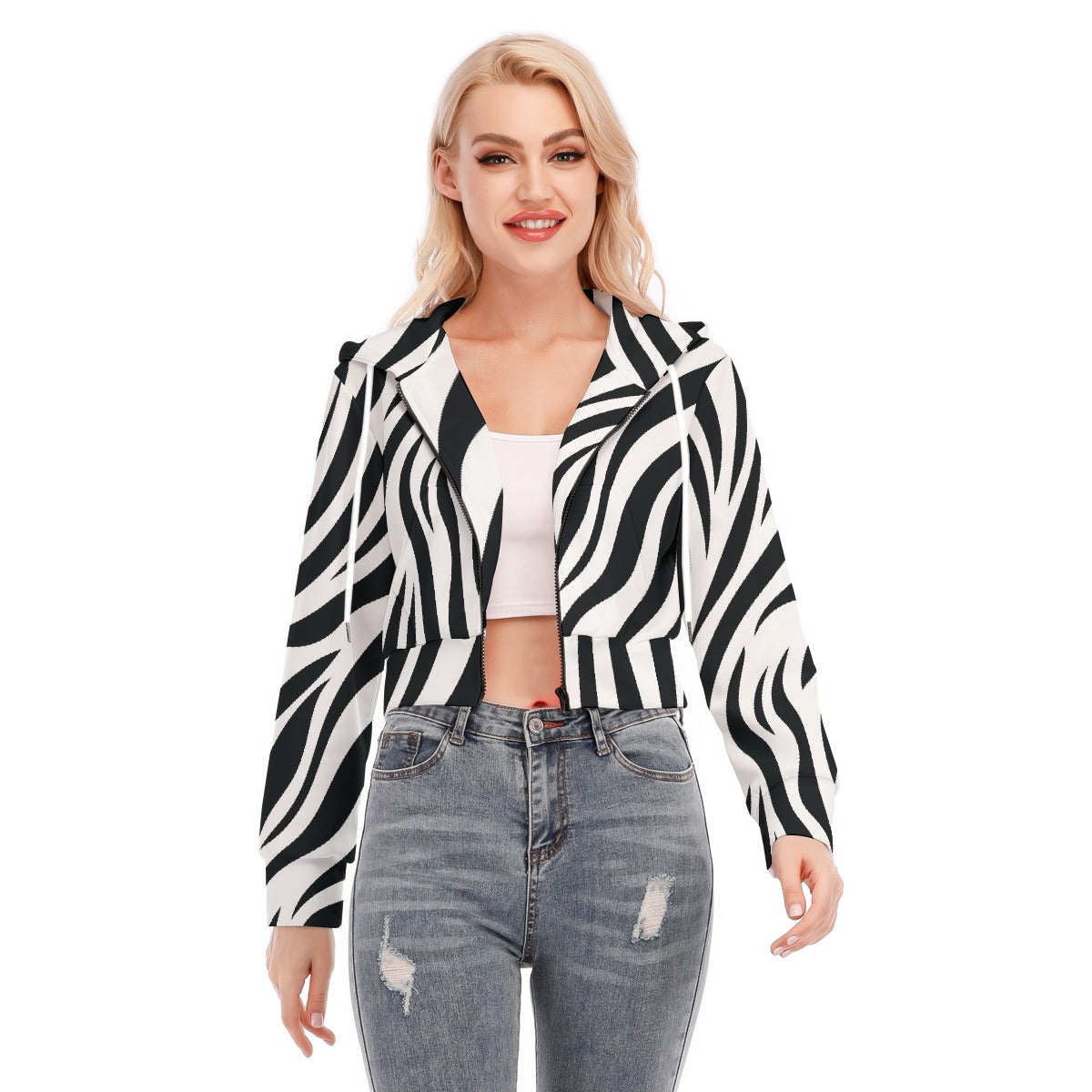 All-Over Print Women's Crop Top Hoodie With Zipper Closure