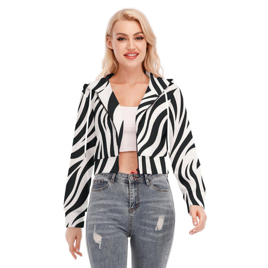 All-Over Print Women's Crop Top Hoodie With Zipper Closure