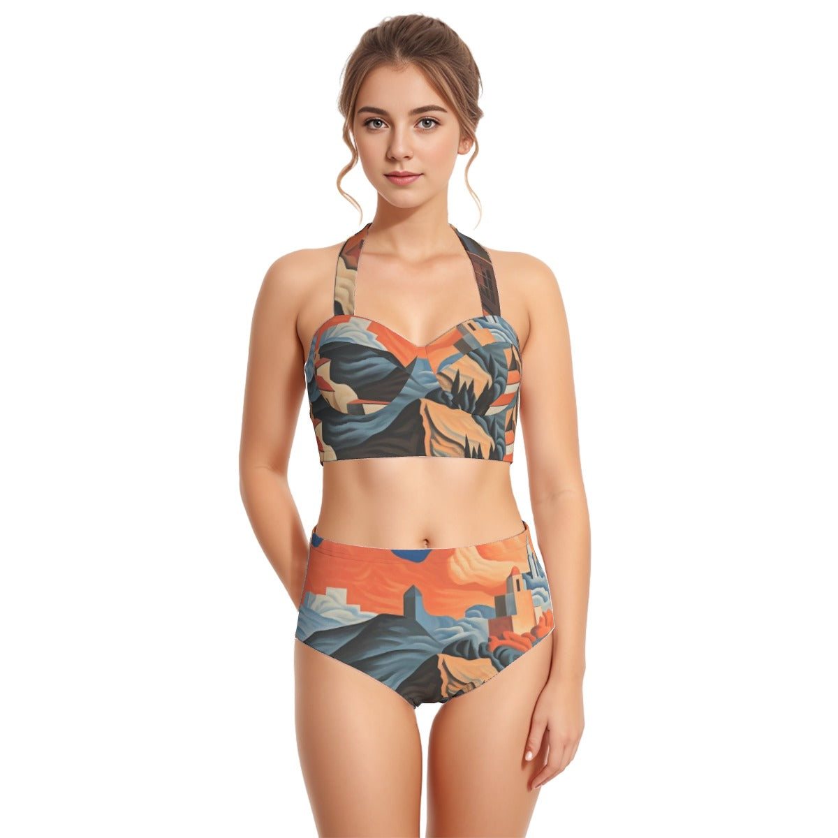 All-Over Print Women's Swimsuit Set With Halter