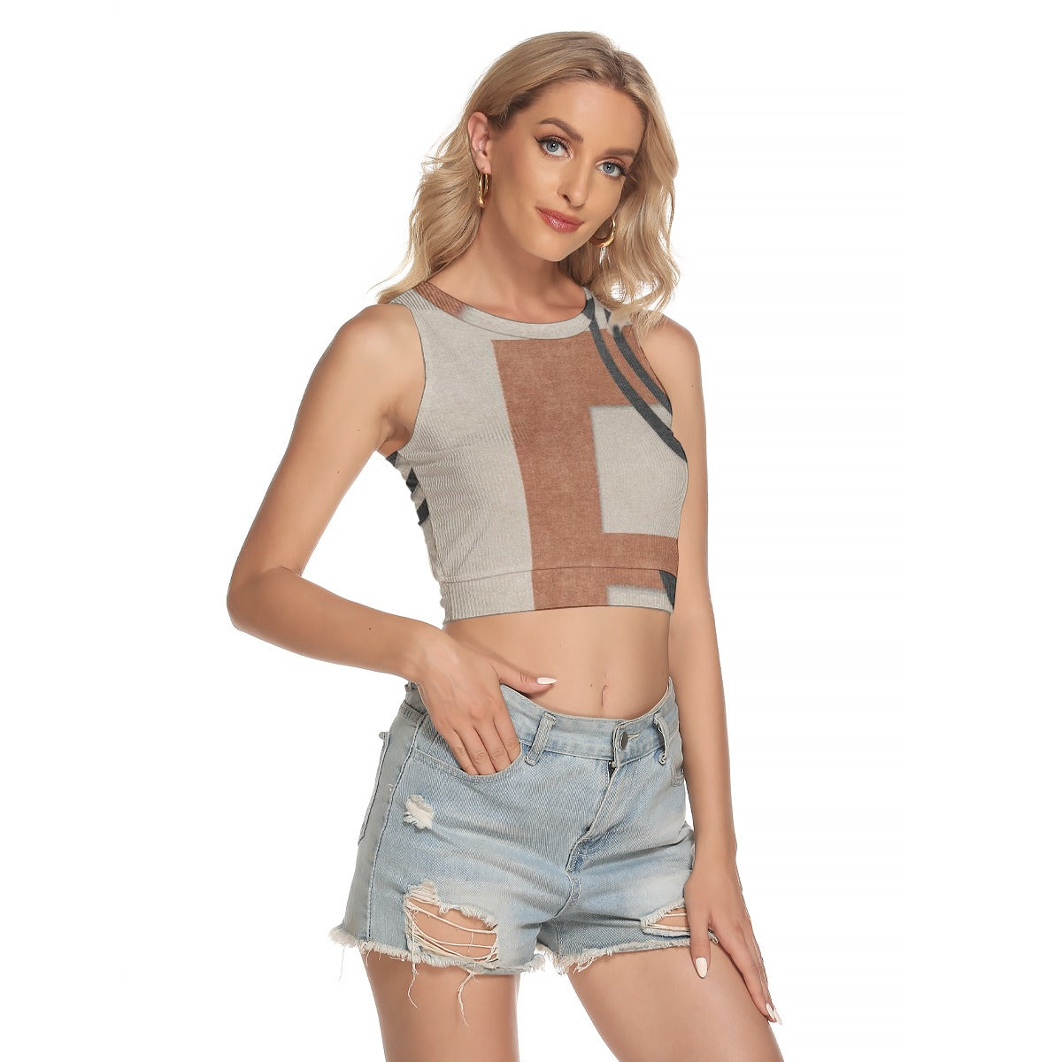 All-Over Print Women's Sleeveless Back Hollow Crop Top