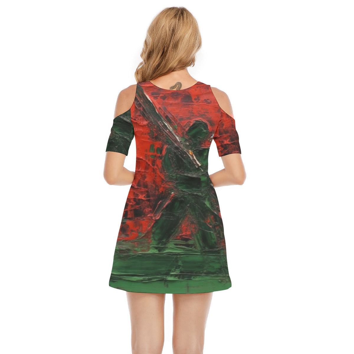 All-Over Print Women's Cold Shoulder Dress | 190GSM Cotton