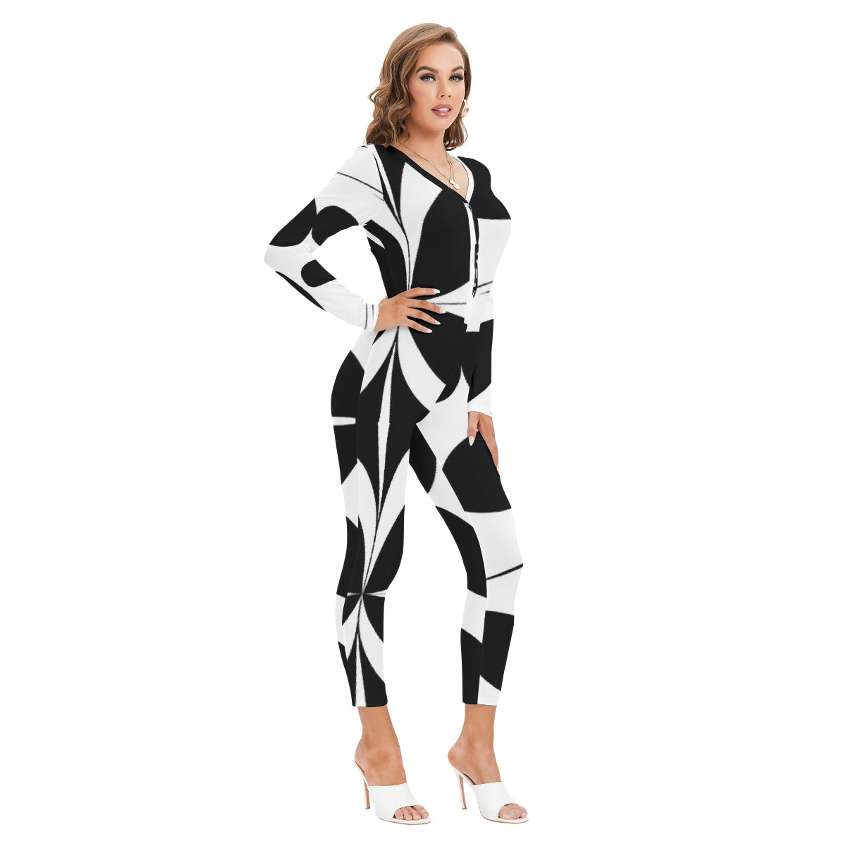 All-Over Print Women's Plunging Neck Jumpsuit