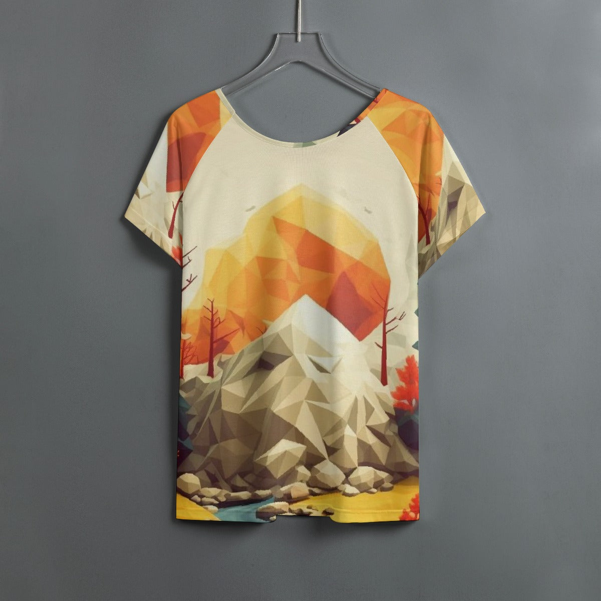 All-Over Print Women's Round Neck T-shirt With Raglan Sleeve