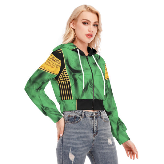 All-Over Print Women's Crop Top Hoodie With Zipper Closure