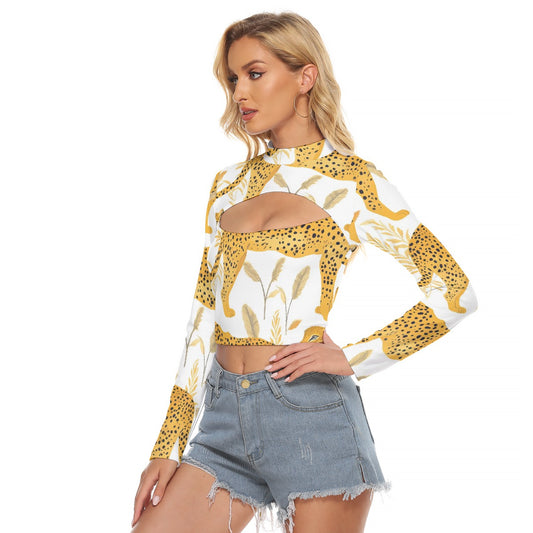 All-Over Print Women's Hollow Chest Keyhole Tight Crop Top