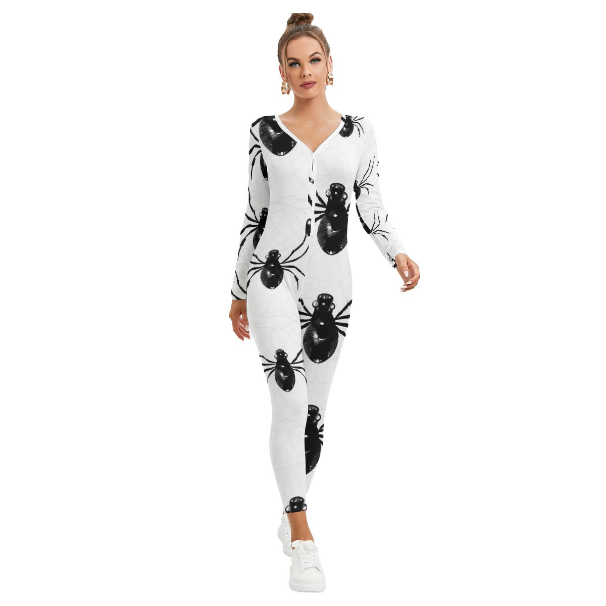 All-Over Print Women's Plunging Neck Jumpsuit