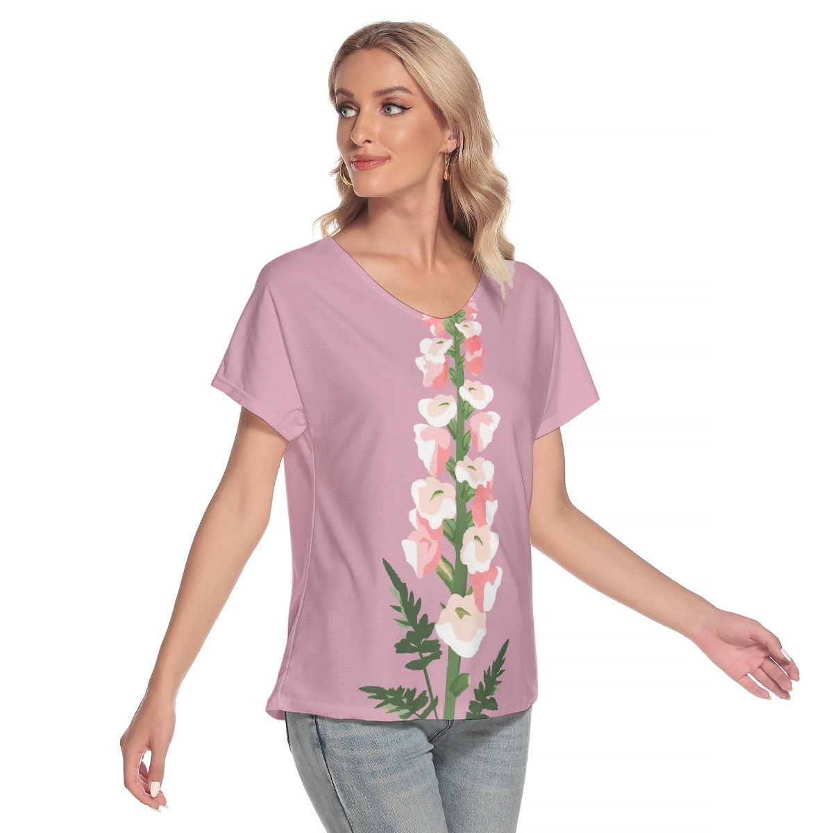 All-Over Print Women's Loose V-neck Short Sleeve T-shirt