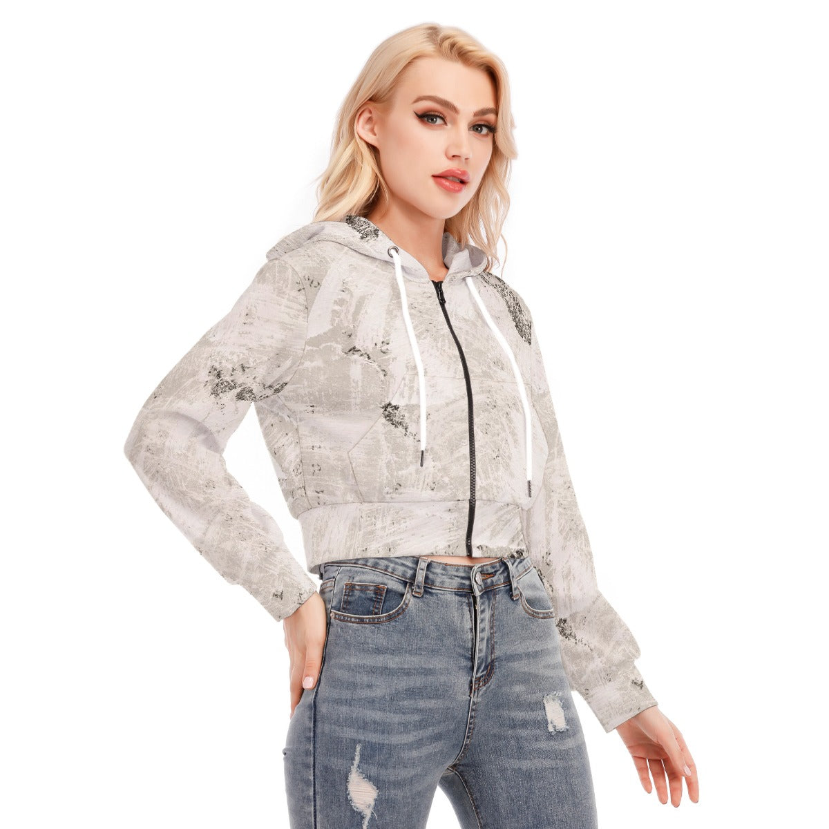 All-Over Print Women's Crop Top Hoodie With Zipper Closure