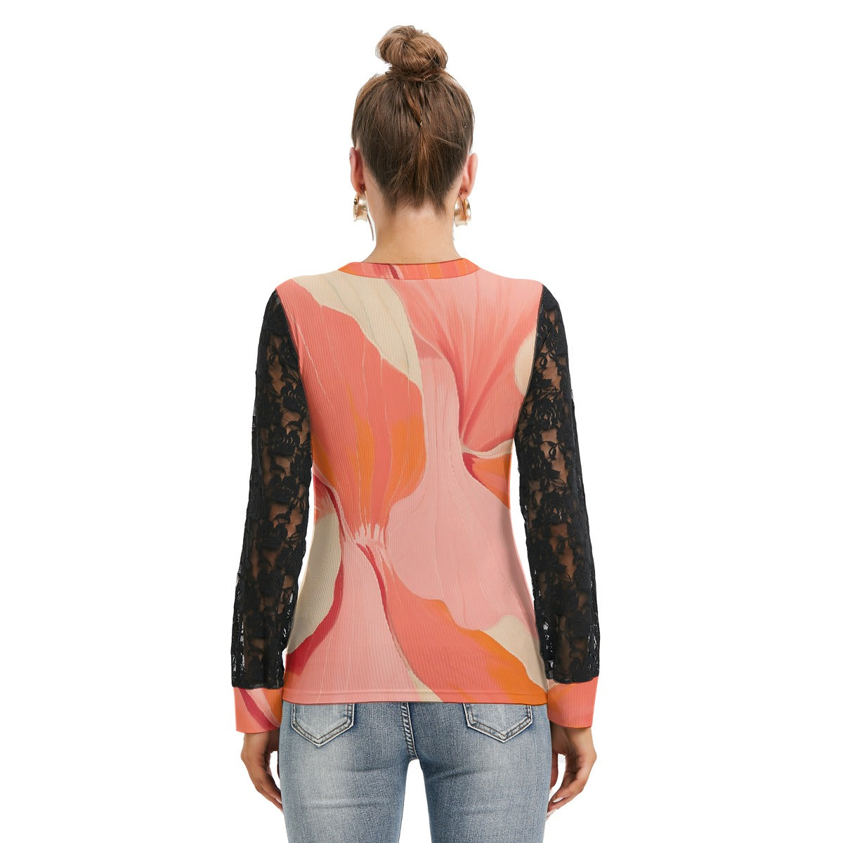 All-Over Print Women's T-shirt And Sleeve With Black Lace
